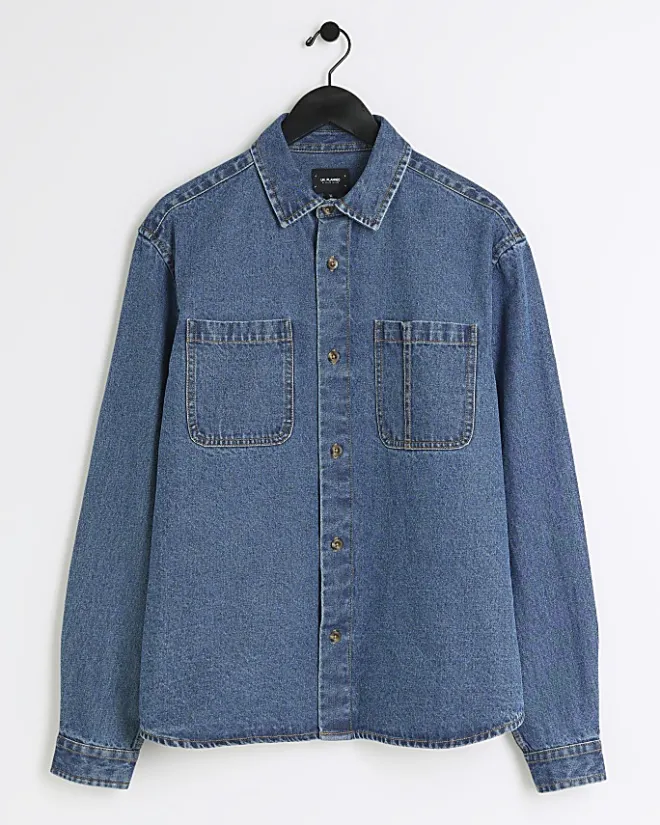 River Island regular fit utility denim shirt Blue Online