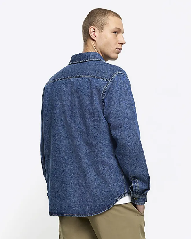 River Island regular fit utility denim shirt Blue Online