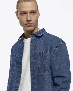 River Island regular fit utility denim shirt Blue Online