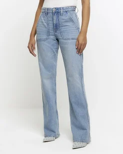 River Island relaxed straight cargo jeans Blue Clearance