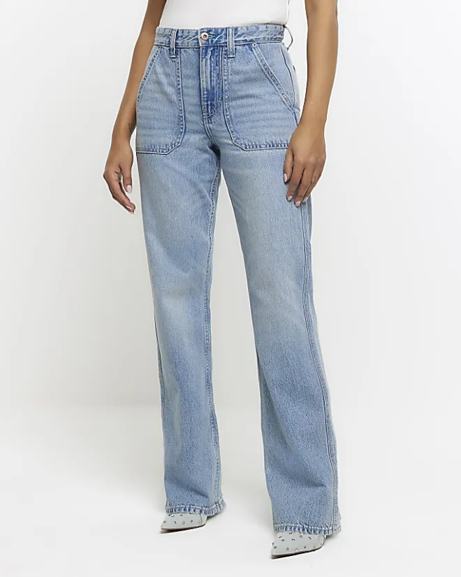 River Island relaxed straight cargo jeans Blue Clearance