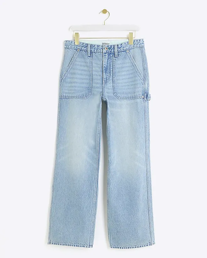 River Island relaxed straight cargo jeans Blue Clearance