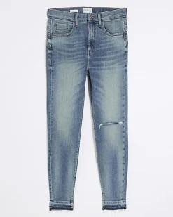 River Island ripped high waisted super skinny jeans Blue New