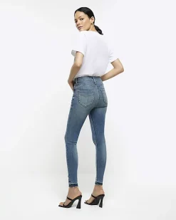 River Island ripped high waisted super skinny jeans Blue New