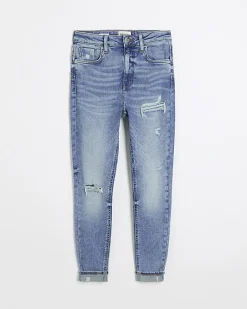 River Island ripped high waisted skinny jeans Blue Sale