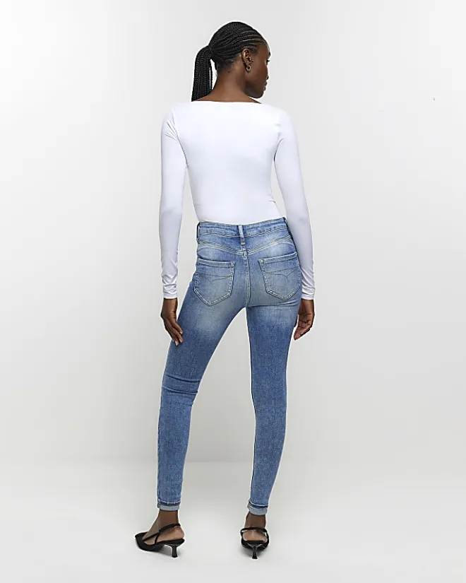 River Island ripped high waisted skinny jeans Blue Sale