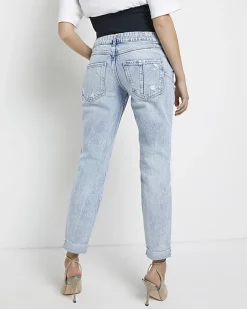 River Island ripped mid rise maternity mom jeans Blue Outlet