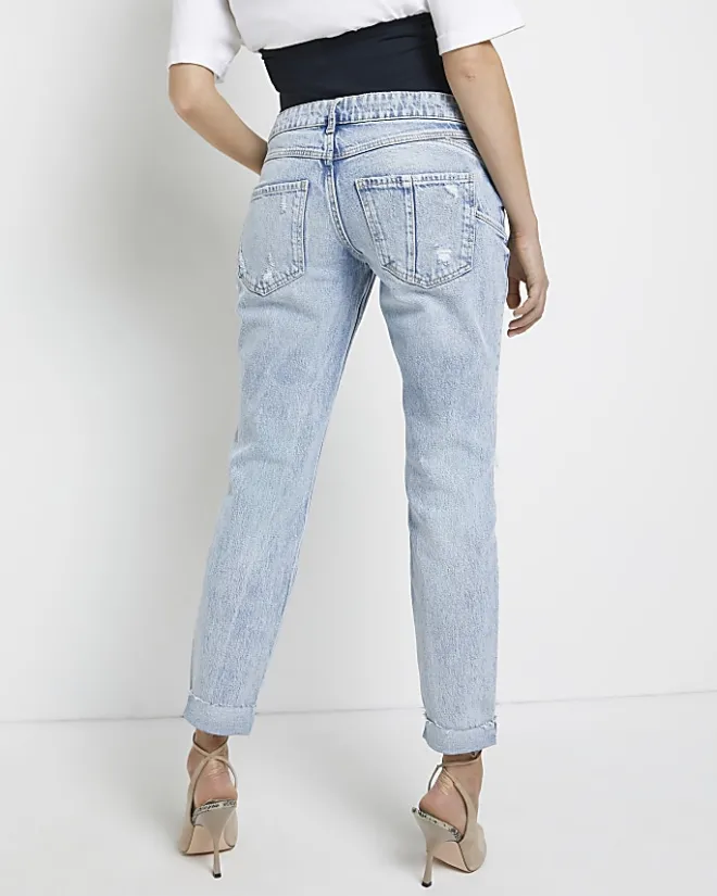 River Island ripped mid rise maternity mom jeans Blue Outlet