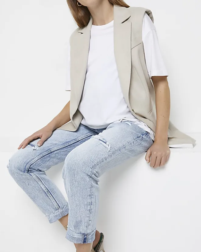 River Island ripped mid rise maternity mom jeans Blue Outlet