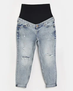 River Island ripped mid rise maternity mom jeans Blue Outlet