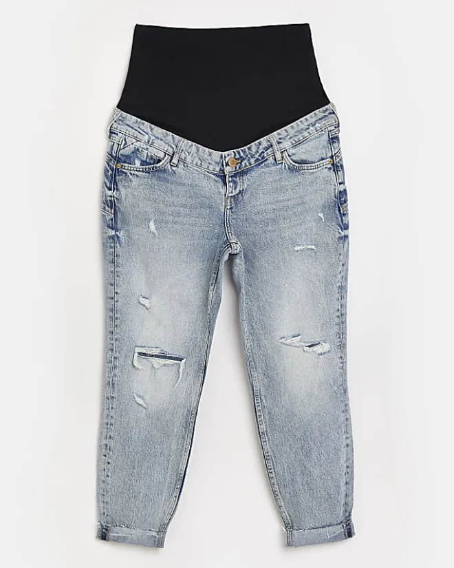 River Island ripped mid rise maternity mom jeans Blue Outlet