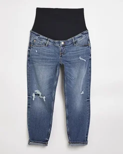 River Island ripped mid rise maternity mom jeans Blue Best
