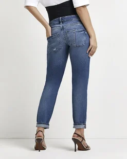 River Island ripped mid rise maternity mom jeans Blue Best