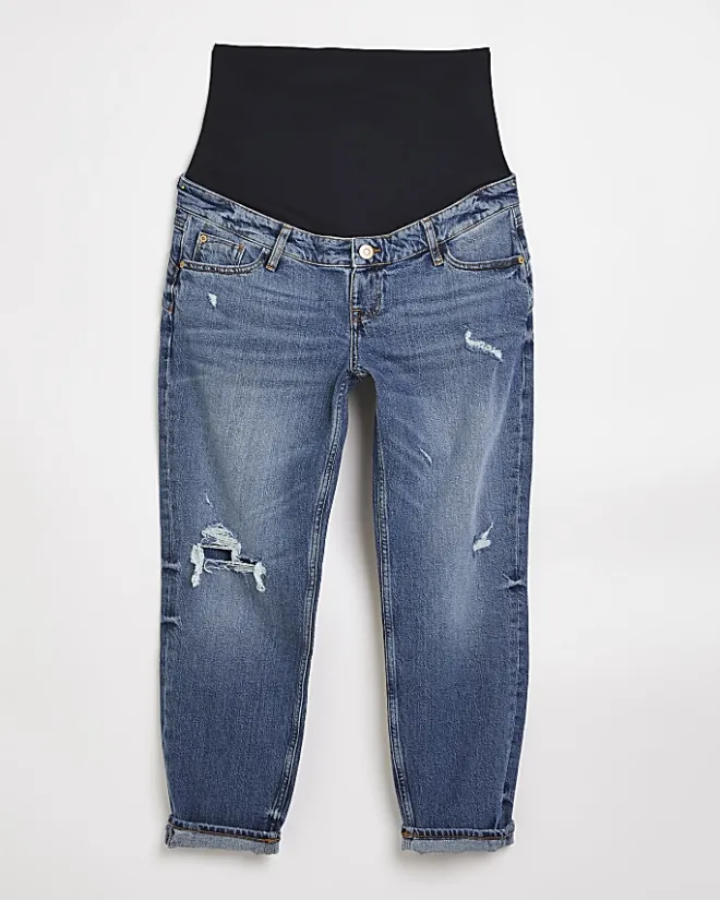 River Island ripped mid rise maternity mom jeans Blue Best