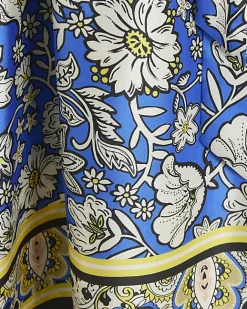 River Island satin floral belted midi shirt dress Blue Outlet