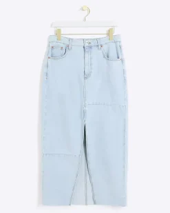 River Island seamed denim maxi skirt Blue Online