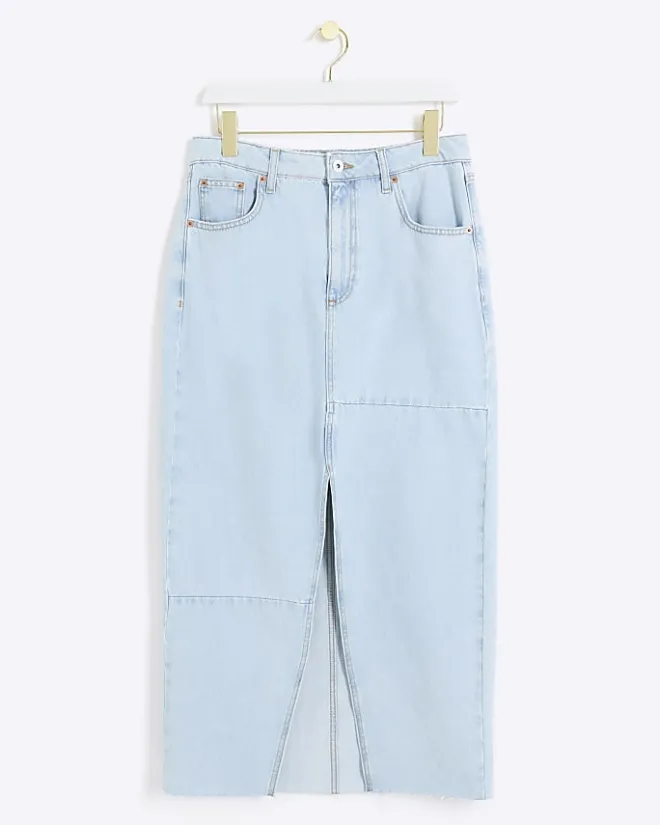 River Island seamed denim maxi skirt Blue Online