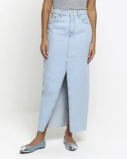 River Island seamed denim maxi skirt Blue Online