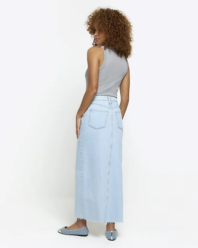 River Island seamed denim maxi skirt Blue Online
