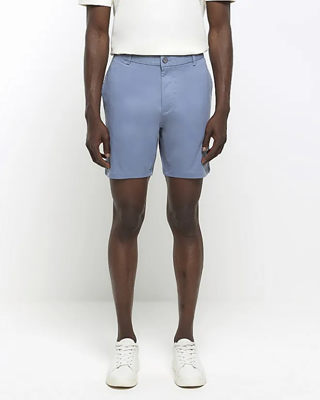 River Island skinny fit chino shorts Blue Discount