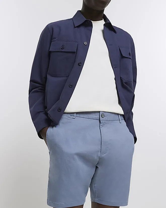 River Island skinny fit chino shorts Blue Discount