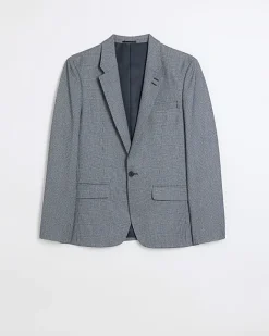 River Island skinny fit dogtooth suit jacket Blue New
