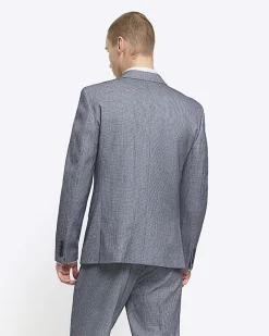 River Island skinny fit dogtooth suit jacket Blue New