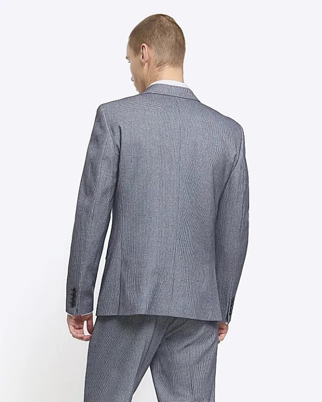 River Island skinny fit dogtooth suit jacket Blue New