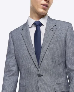 River Island skinny fit dogtooth suit jacket Blue New