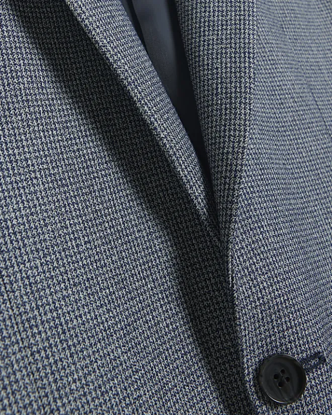 River Island skinny fit dogtooth suit jacket Blue New