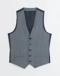 River Island skinny fit dogtooth waistcoat Blue Hot