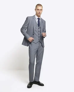 River Island skinny fit dogtooth waistcoat Blue Hot