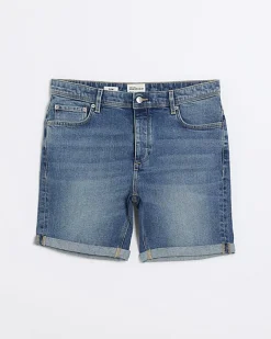 River Island slim fit faded denim shorts Blue Clearance