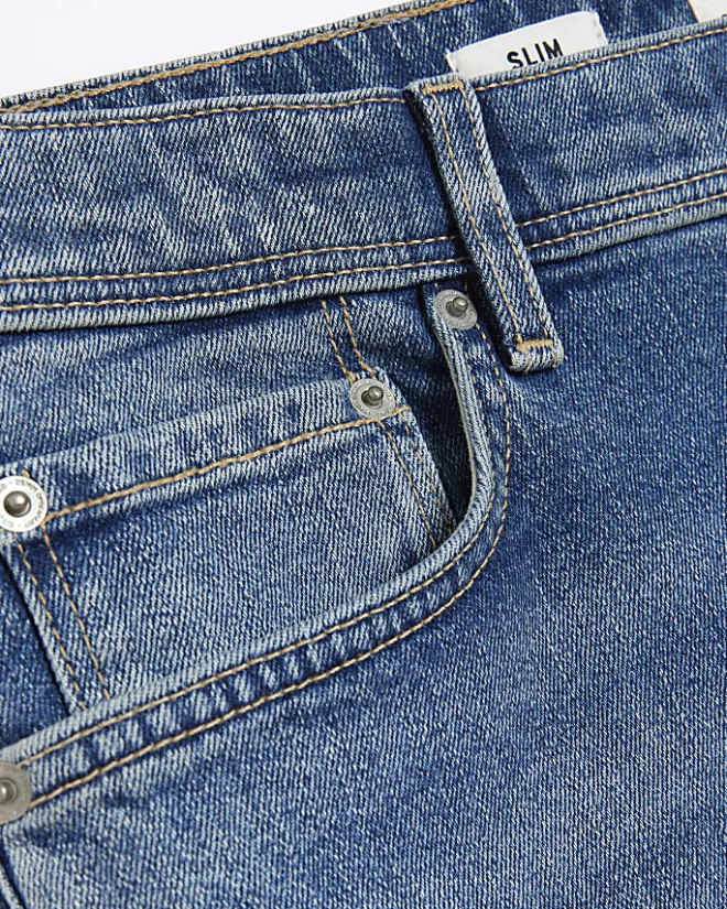 River Island slim fit faded denim shorts Blue Clearance