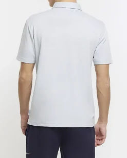 River Island slim fit herringbone zip polo shirt Blue Sale