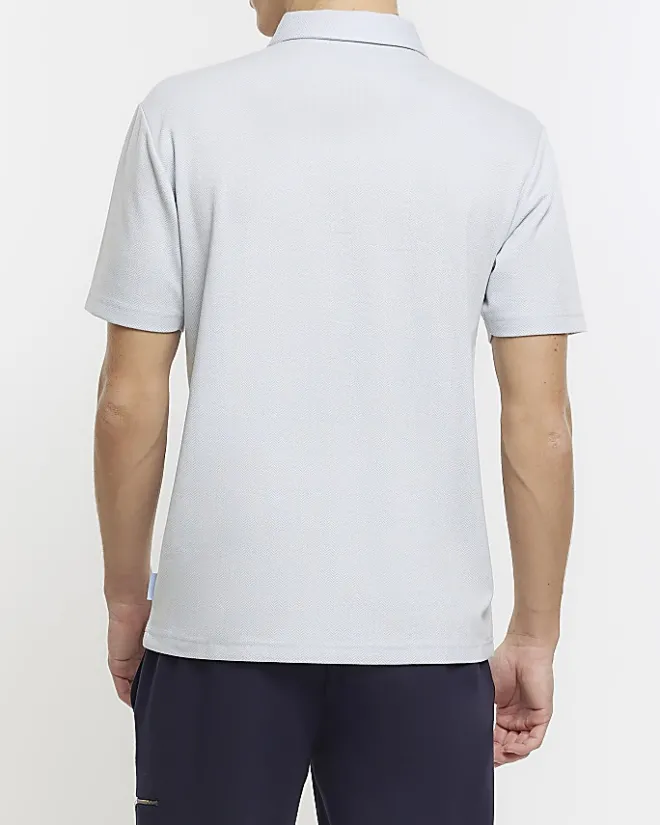 River Island slim fit herringbone zip polo shirt Blue Sale