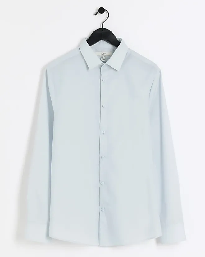 River Island slim fit long sleeve smart shirt Blue New
