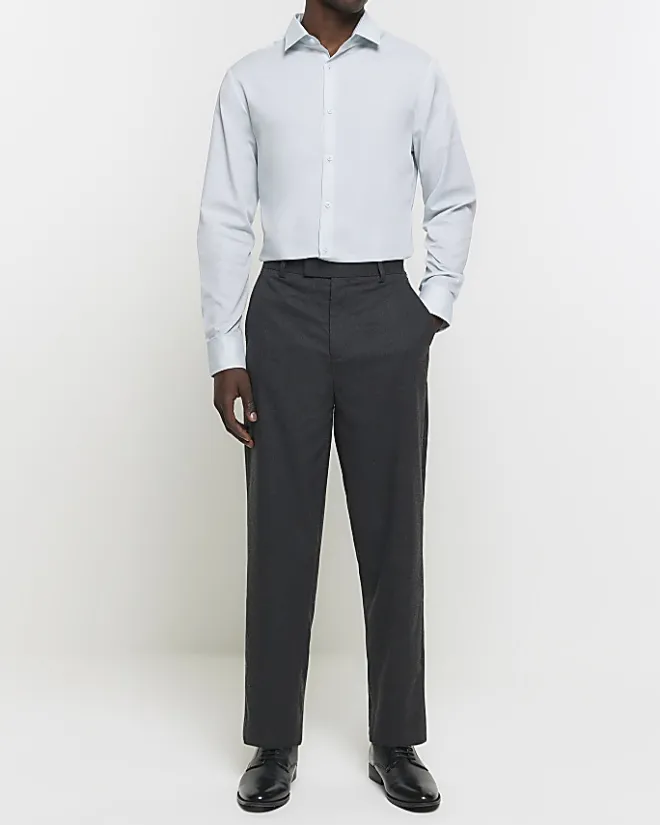 River Island slim fit long sleeve smart shirt Blue New