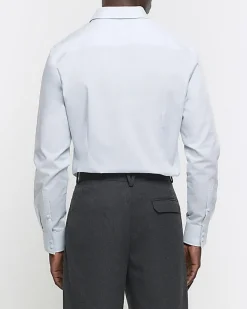 River Island slim fit long sleeve smart shirt Blue New