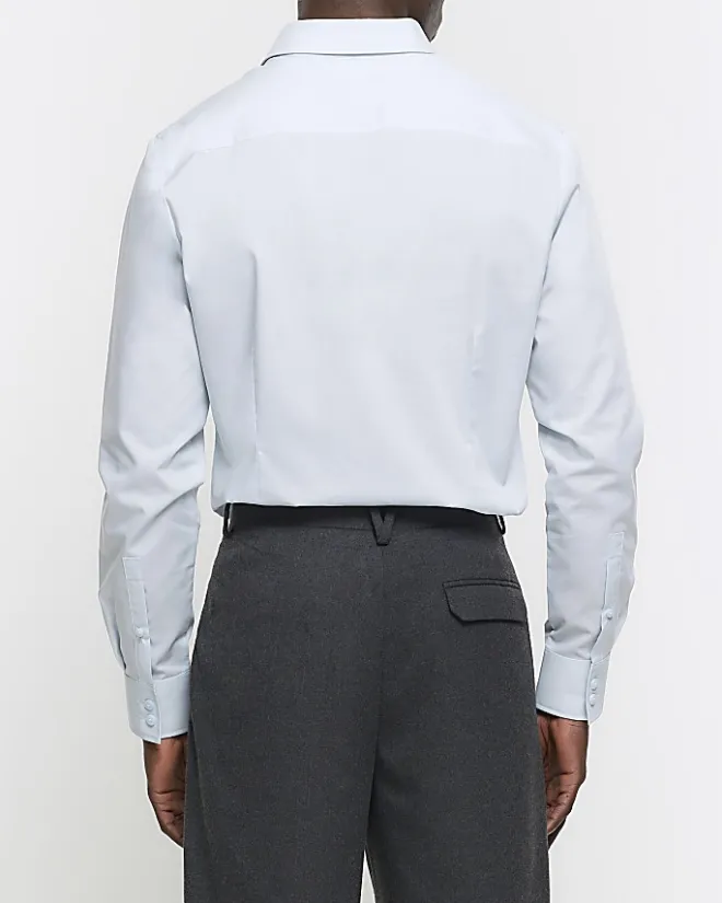 River Island slim fit long sleeve smart shirt Blue New