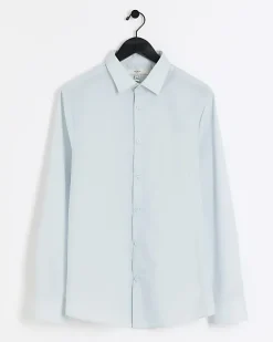 River Island slim fit long sleeve smart shirt Blue New