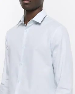 River Island slim fit long sleeve smart shirt Blue New