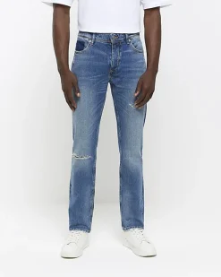 River Island Slim Fit Ripped Jeans Blue New