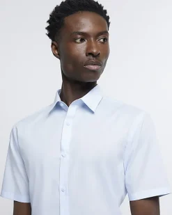 River Island slim fit short sleeve shirt Blue Fashion