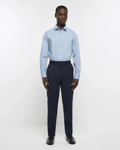 River Island slim fit smart shirt Blue Clearance