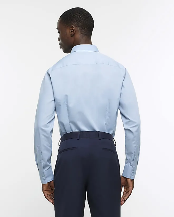 River Island slim fit smart shirt Blue Clearance