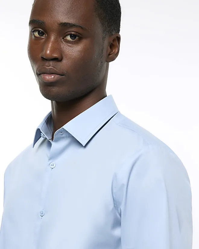 River Island slim fit smart shirt Blue Clearance