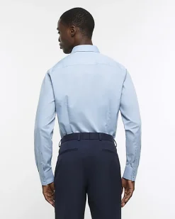 River Island slim fit smart shirt Blue Clearance