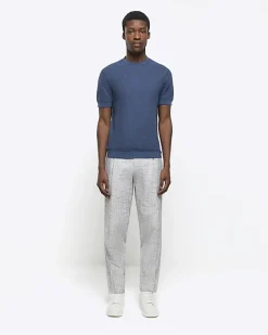River Island slim fit textured knit t-shirt Blue Clearance