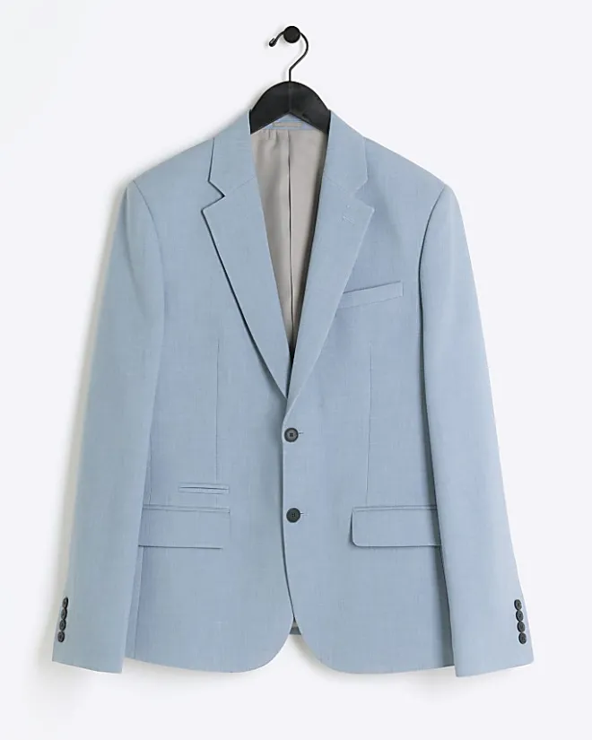 River Island slim fit textured suit jacket Blue Sale